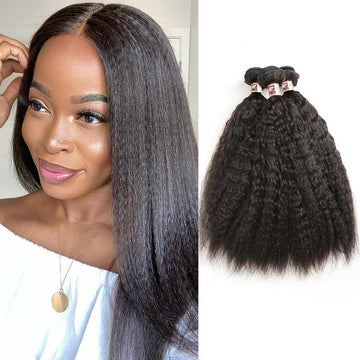 Ali Annabelle 3/4 Bundles Kinky Straight Coarse Yaki Human Hair Weave Bundles